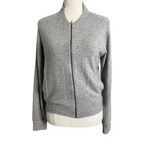 Beautiful People Full Zip Sweater Womens Petite P Gray Bomber Knit Jacket Top